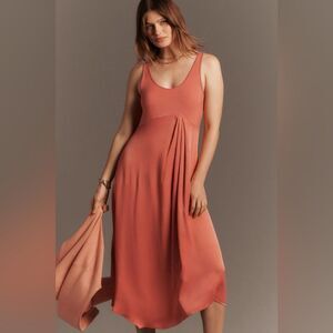 Anthropologie Gemini Coral Sleeveless Scoop Neck Pleated Tank Midi Dress Large